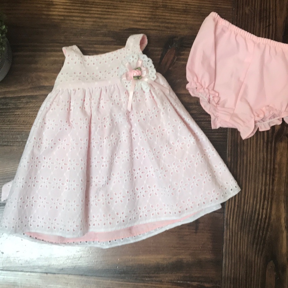 White & Pink eyelet toddler dress